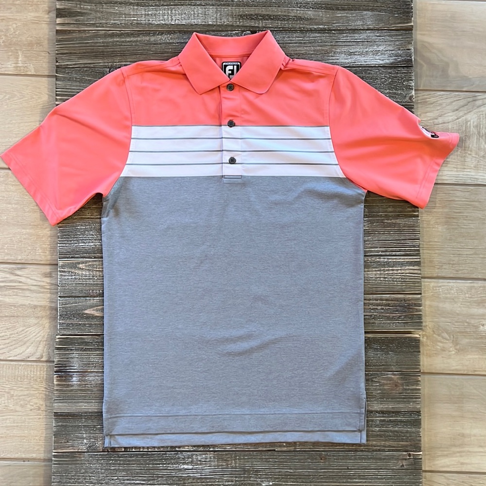 Footjoy, Mens Golf Polo, Orange/Gray, S